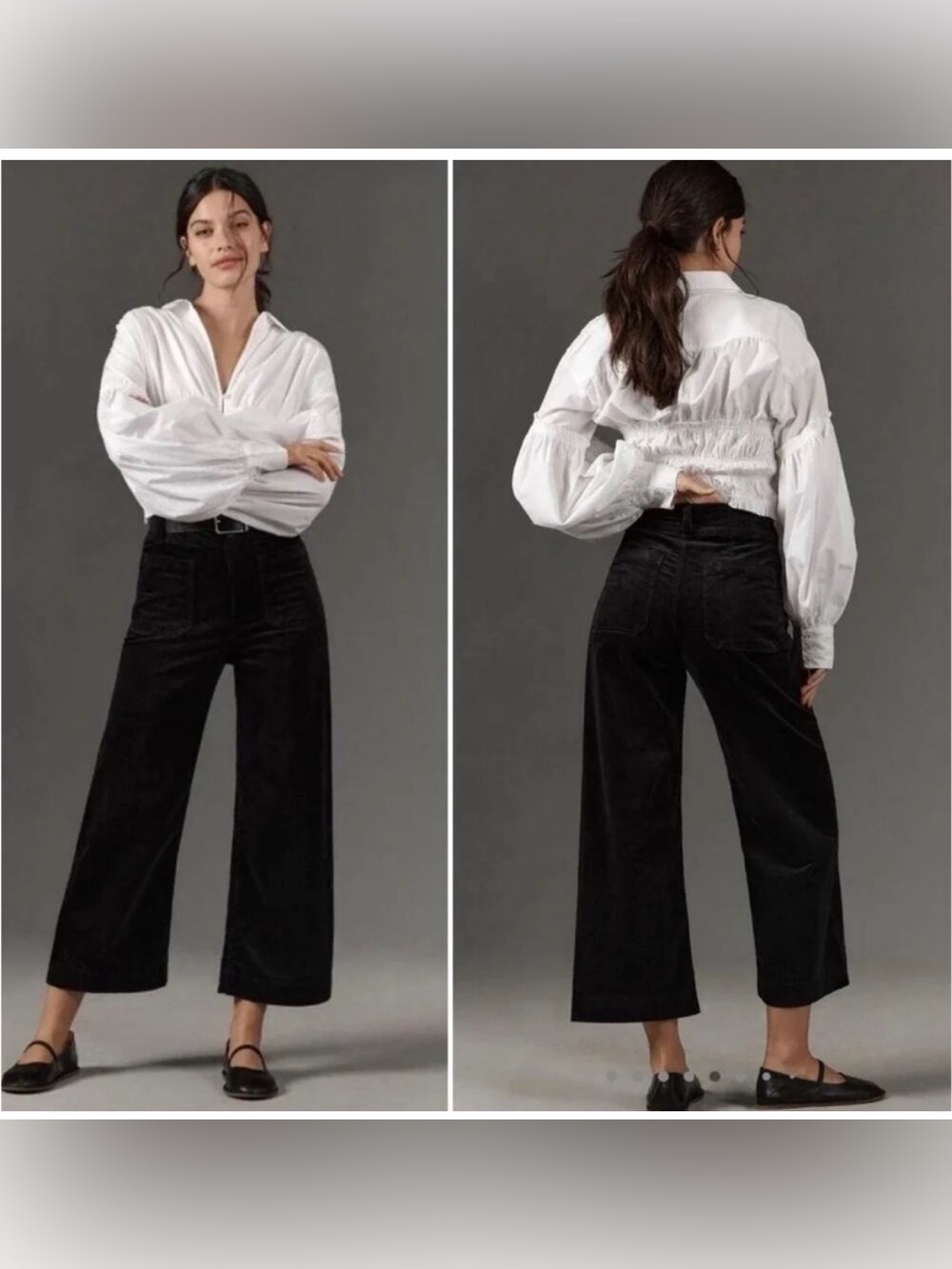 Maeve Anthropologie The Colette Pant US 26 Wide Leg Crop Black Corduroy EUC - Picture 3 of 7